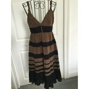 BCBGMaxazria Brown&Black Tank StyleTop Twisted Straps Black Pleated BandsDress 0